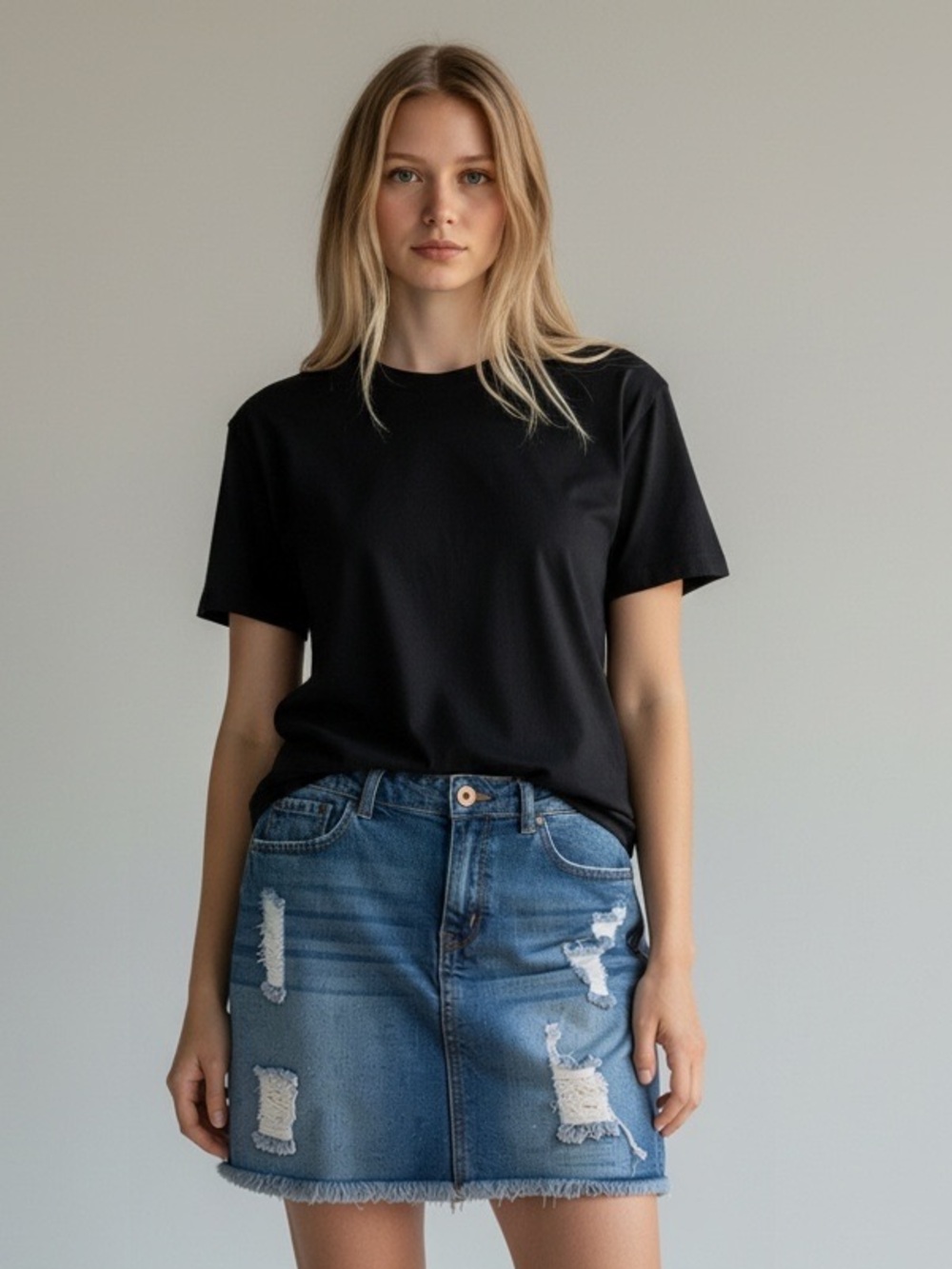 Wax Jean Distressed Blue Denim Mini Skirt